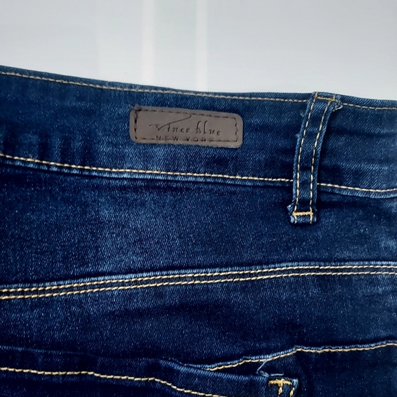 Vince Blue New York Dark Wash High Rise Distressed Flare Jeans, 15 - Picture 8 of 9